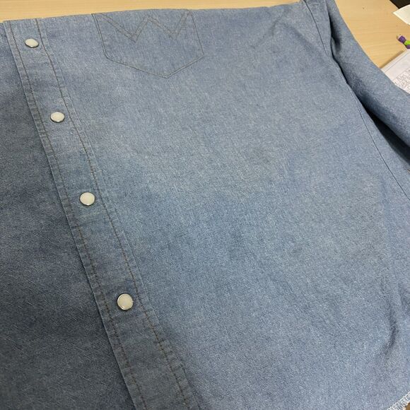 Wrangler Western Pearl Snap Light Wash Denim Long Sleeve Shirt Mens XXL - Picture 11 of 11